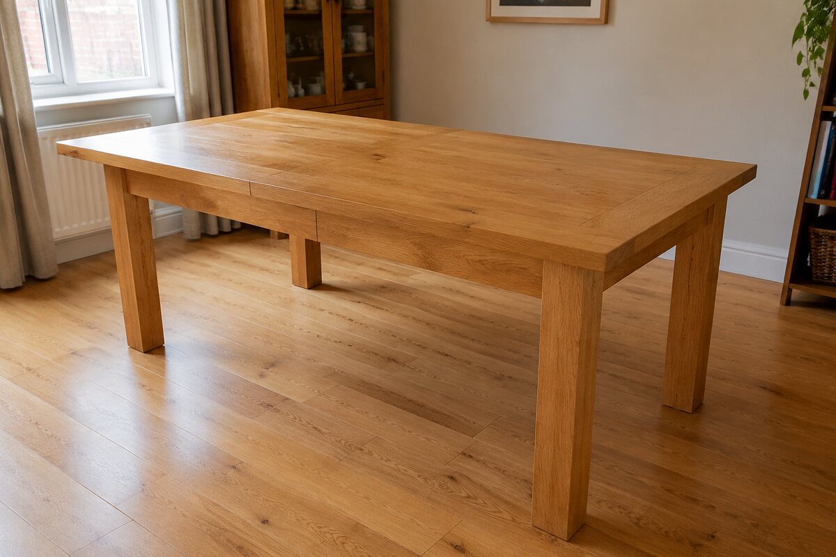 Solid oak extending dining table